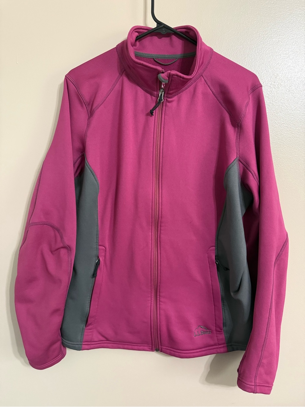 L.L.Bean ProStretch Fleece Jacket Magenta Grey Full Zip Thumbholes Stretch XL